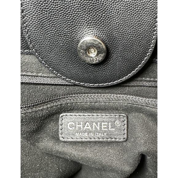 CHANEL Deauville Black Caviar Leather Studded Logo Large Shopping Tote Bag SHW - Picture 10 of 15